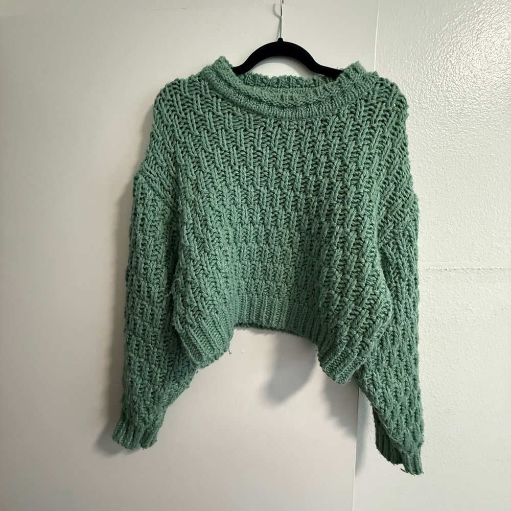 Vintage Cropped Chunky Knit Green Sweater S